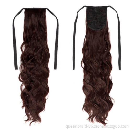 Long Straight Ponytail Hair Extension Tie Up Hair Piece Heat Resisting Fiber Synthetic Pony Tail Dark Brown Hairpiece